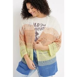 Maurices NEW Oversized Wide-Striped Pointelle Open-Knit Cardigan Sweater XL